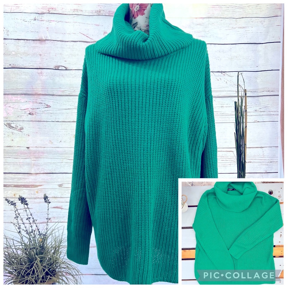 Brave Soul London Cowl-neck Fisherman Knit Sweater in Kelly Green Size S NWOT